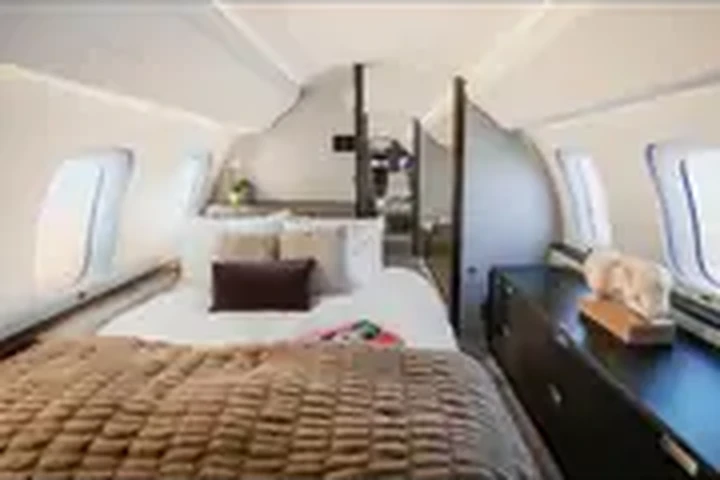 Private jet bedroom suite cabin interior